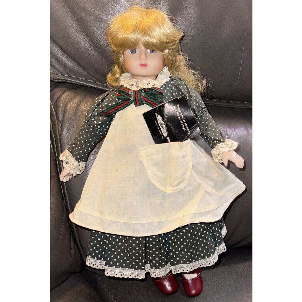 -DOLL House Of Lloyd Porcelain Doll Long Curly Hair Blue Eyes 14”